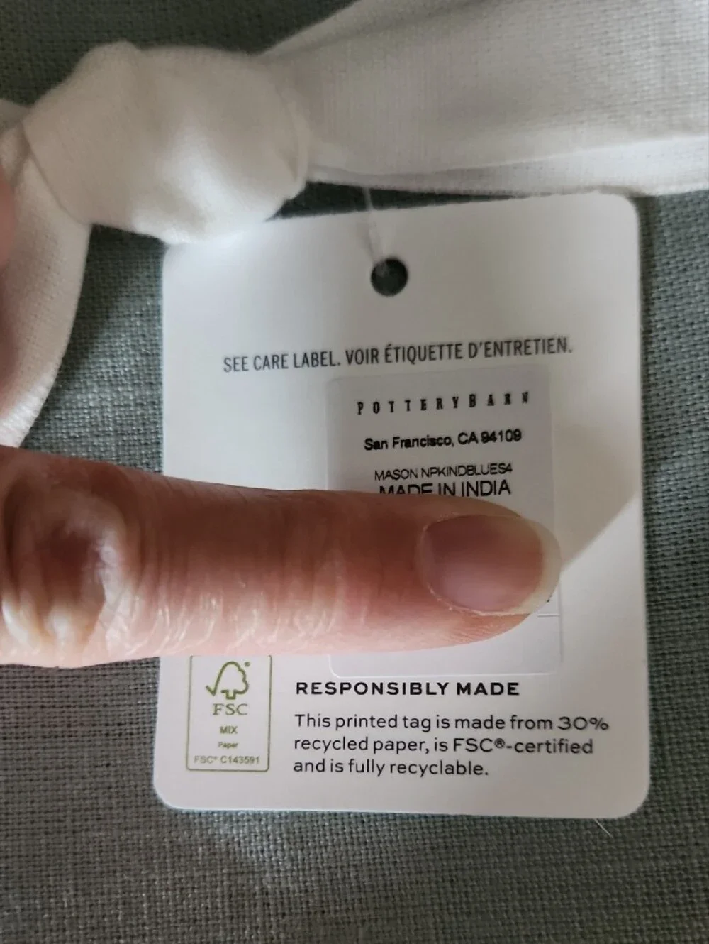 Pottery Barn Mason Linen Napkins in Sage, Brand New Set Of 4